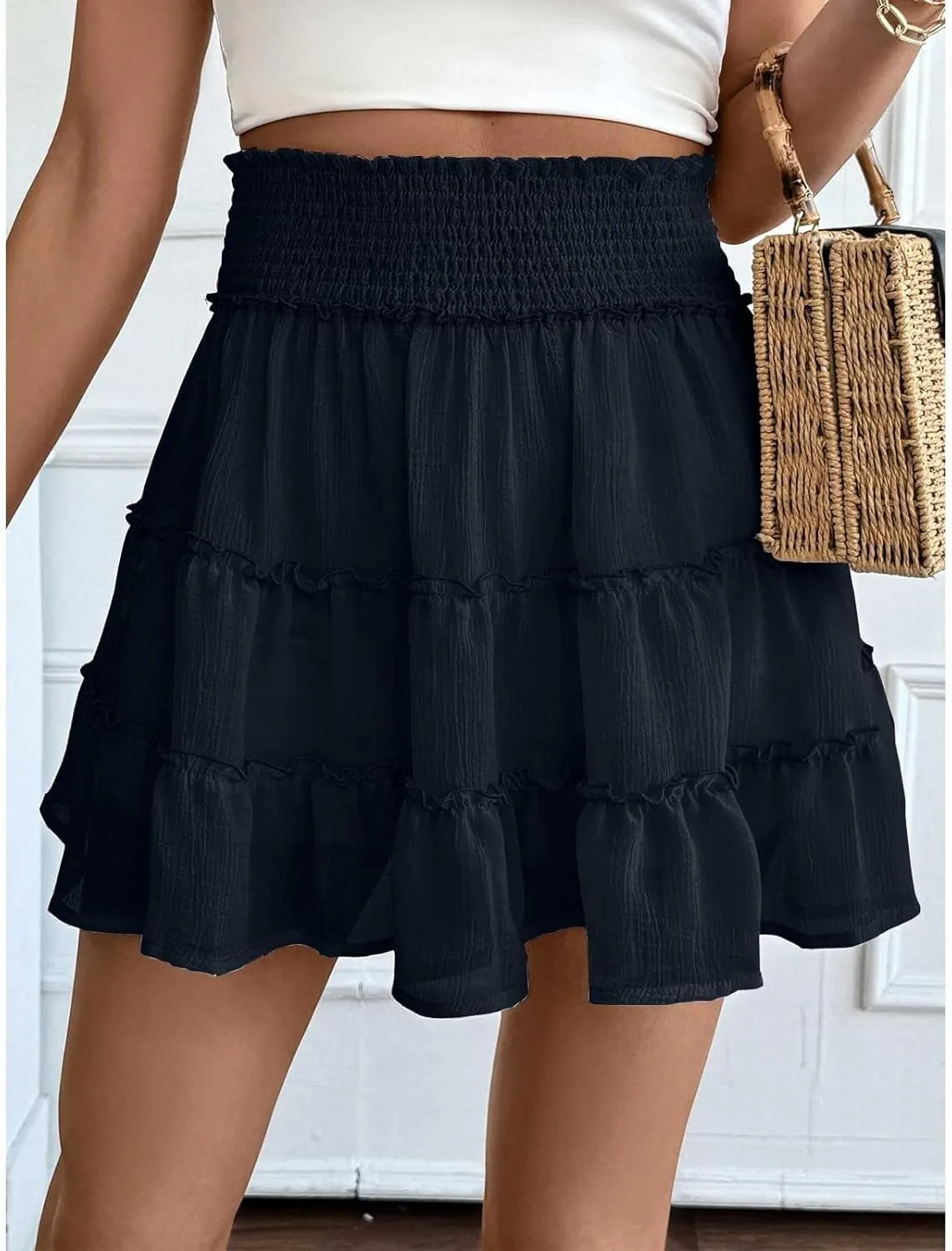 Flowy Shorts for Women Casual High Waist Boho Ruffle Summer Tiered Skorts High Waist Mini Flowy Skirts Golf Shorts