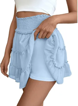 Flowy Shorts for Women Casual High Waist Boho Ruffle Summer Tiered Skorts High Waist Mini Flowy Skirts Golf Shorts