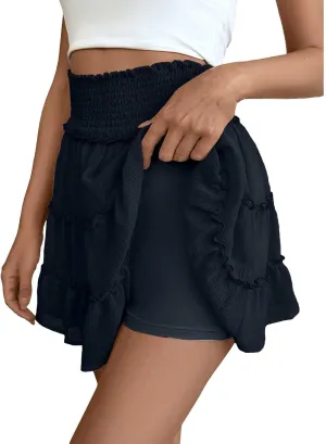 Flowy Shorts for Women Casual High Waist Boho Ruffle Summer Tiered Skorts High Waist Mini Flowy Skirts Golf Shorts