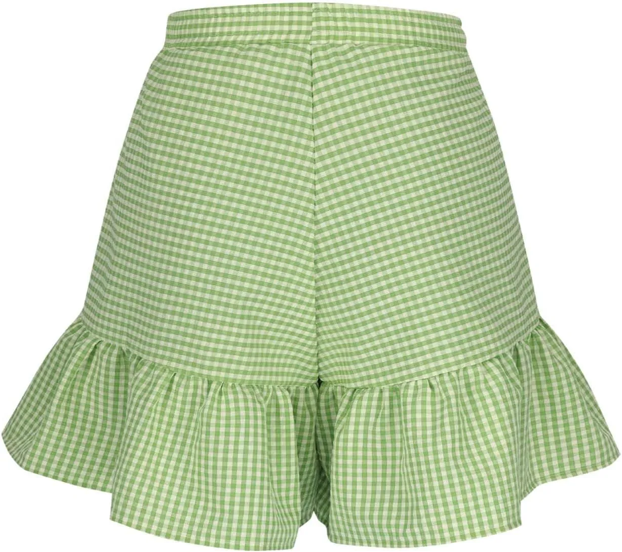 Flowy Shorts for Women Cute Plaid Ruffle Shorts Casual Boho Skorts Button Decoration Elastic High Waist Mini Skirt