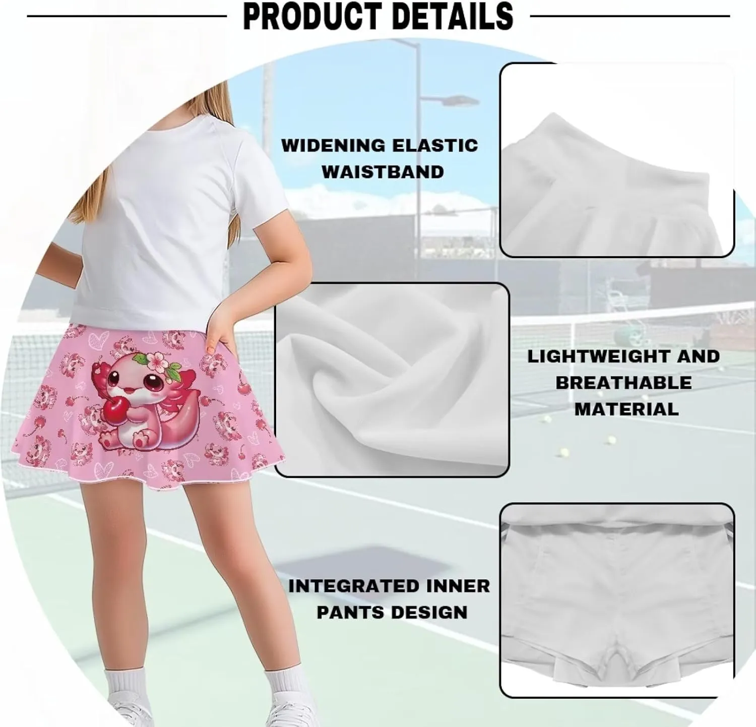 Girl's Pleated Mini Skirt Golf Tennis Skirt with Shorts Stretchy Athletic Dance Sports Skorts A Line Swing Skirt