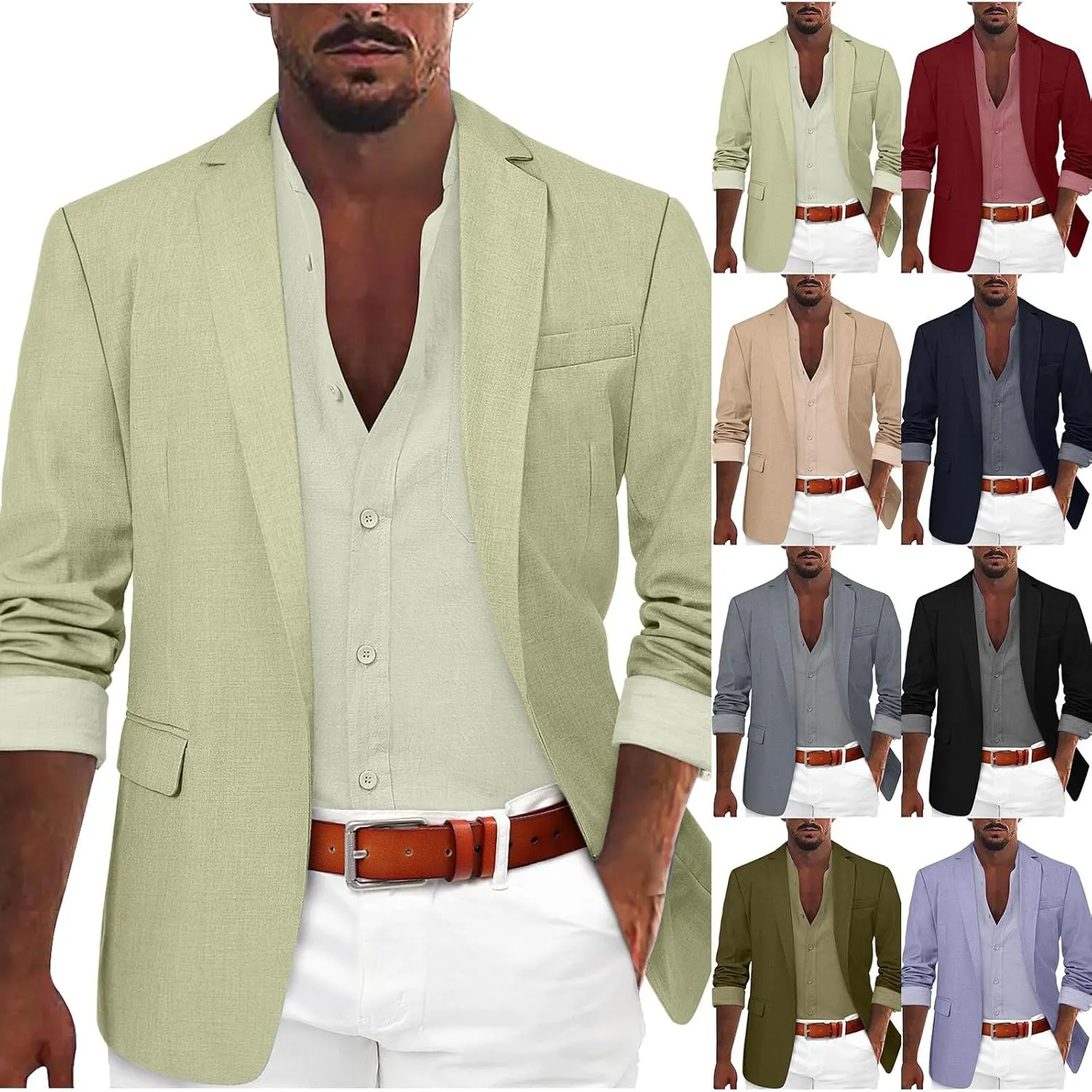 GOKKILRW Mens Casual Suit Jacket Lightweight Open Front Linen Tailored Blazer Business Office Stylish Suit Jackets Sport Coat