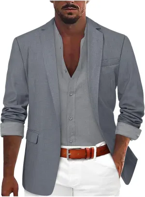 GOKKILRW Mens Casual Suit Jacket Lightweight Open Front Linen Tailored Blazer Business Office Stylish Suit Jackets Sport Coat