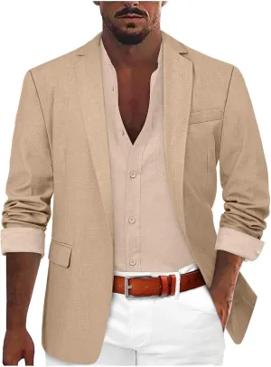 GOKKILRW Mens Casual Suit Jacket Lightweight Open Front Linen Tailored Blazer Business Office Stylish Suit Jackets Sport Coat