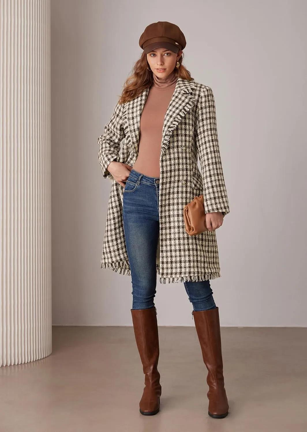 GRACE KARIN Trench Coat for Women 2024 Winter Coat Notch Lapel Double Breasted Thick A Line Pea Coat Jacket with Pockets