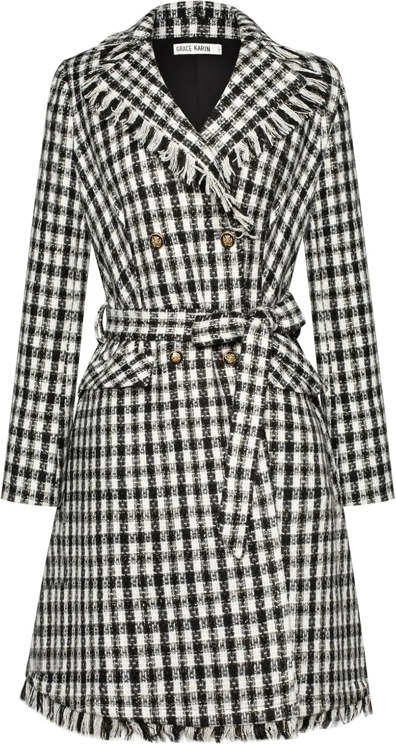 GRACE KARIN Trench Coat for Women 2024 Winter Coat Notch Lapel Double Breasted Thick A Line Pea Coat Jacket with Pockets