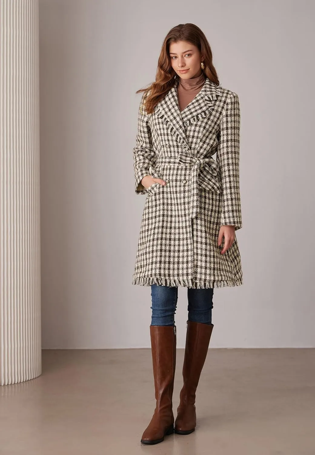 GRACE KARIN Trench Coat for Women 2024 Winter Coat Notch Lapel Double Breasted Thick A Line Pea Coat Jacket with Pockets