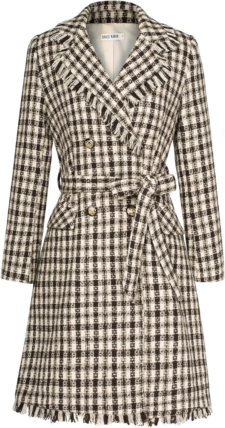 GRACE KARIN Trench Coat for Women 2024 Winter Coat Notch Lapel Double Breasted Thick A Line Pea Coat Jacket with Pockets