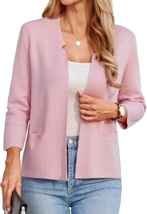 GRACE KARIN Women Sweater Blazer 3/4 Sleeve Cropped Cardigan Lightweight Notch Collar Knit Blazer Jacket Business Casual