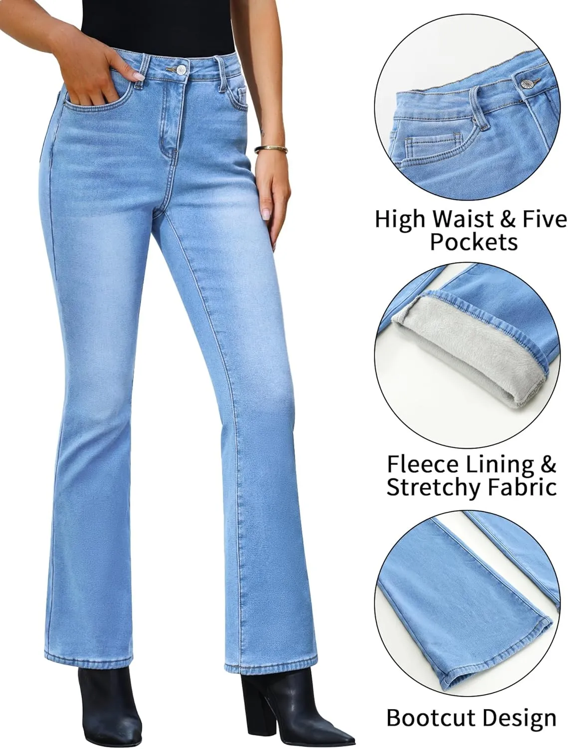 GRAPENT Bootcut Jeans for Women High Waist Stretchy Fleece Lined Pants Flare Jeans Denim Thermal Pants Winter Clothes