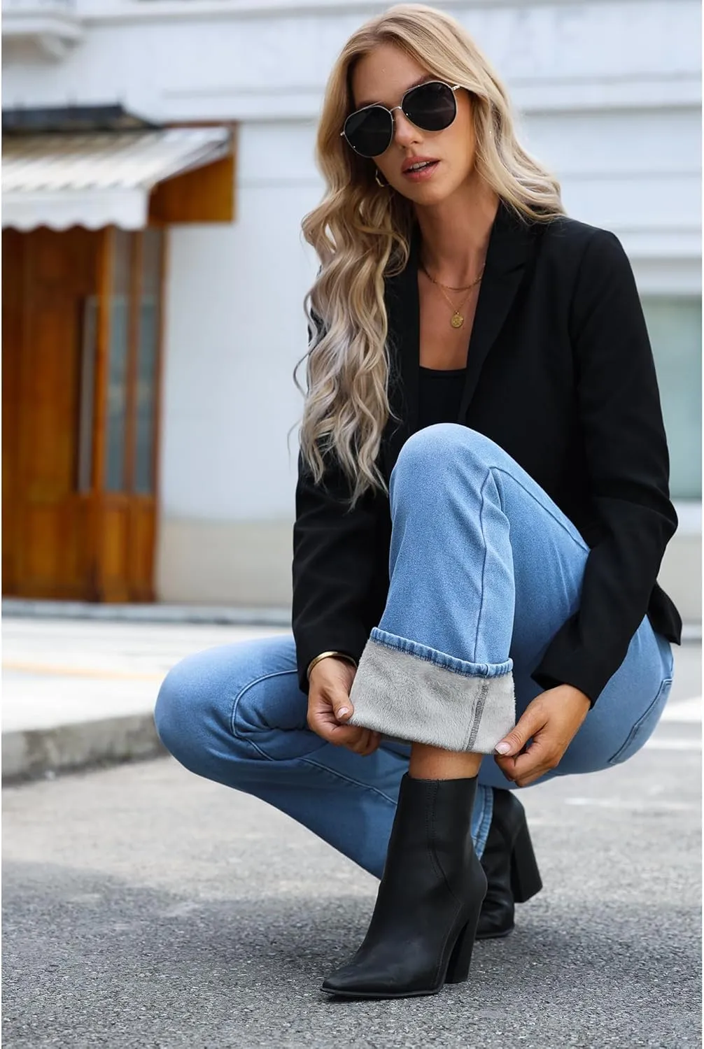 GRAPENT Bootcut Jeans for Women High Waist Stretchy Fleece Lined Pants Flare Jeans Denim Thermal Pants Winter Clothes