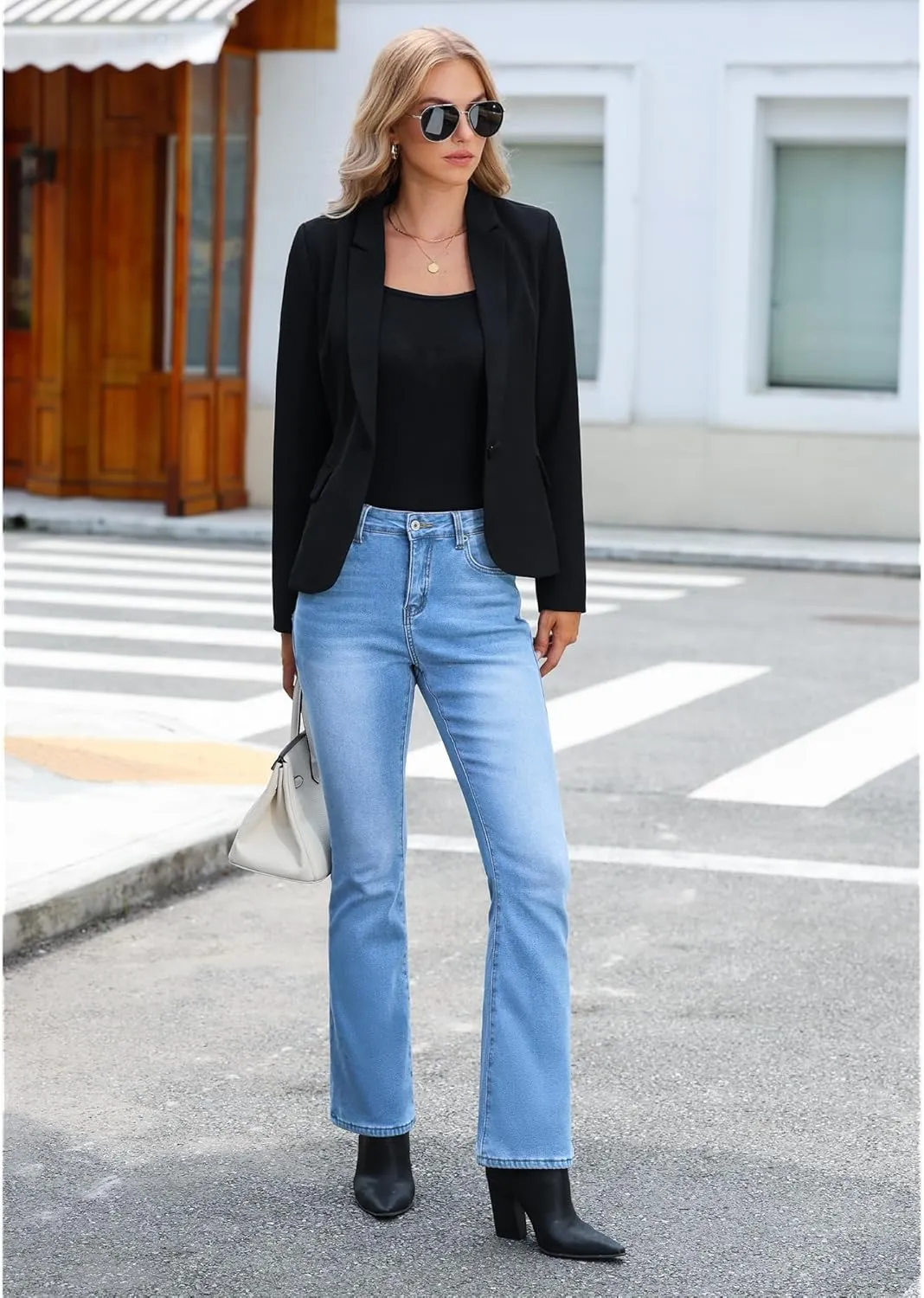 GRAPENT Bootcut Jeans for Women High Waist Stretchy Fleece Lined Pants Flare Jeans Denim Thermal Pants Winter Clothes