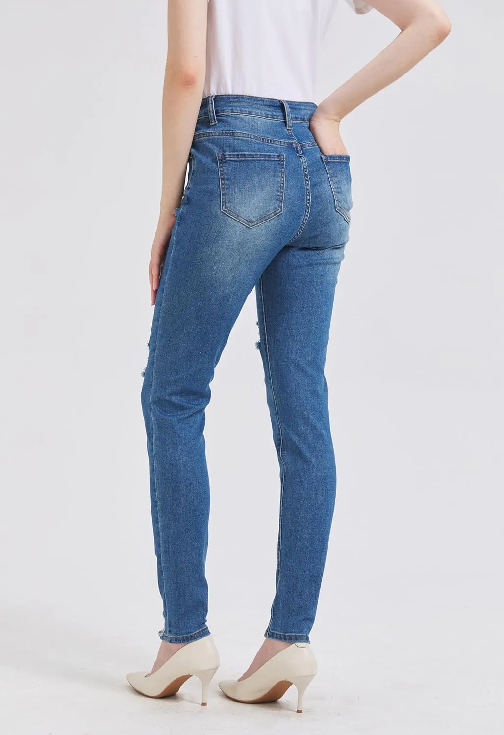 GUNLIRE Women's Ripped Jeans Trendy Stretchy High Waisted Skinny Fit Distressed Tummy Control Casual Denim Jeans for Women