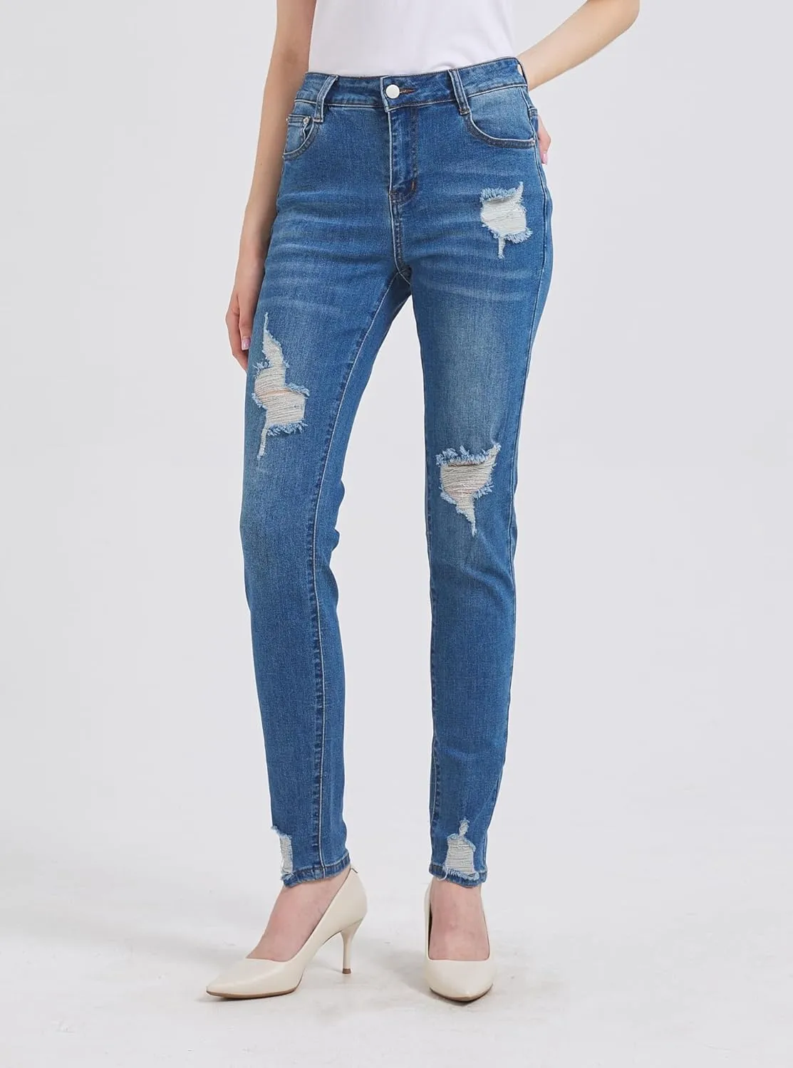 GUNLIRE Women's Ripped Jeans Trendy Stretchy High Waisted Skinny Fit Distressed Tummy Control Casual Denim Jeans for Women