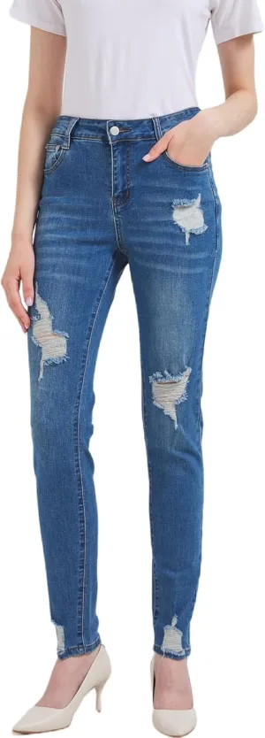 GUNLIRE Women's Ripped Jeans Trendy Stretchy High Waisted Skinny Fit Distressed Tummy Control Casual Denim Jeans for Women
