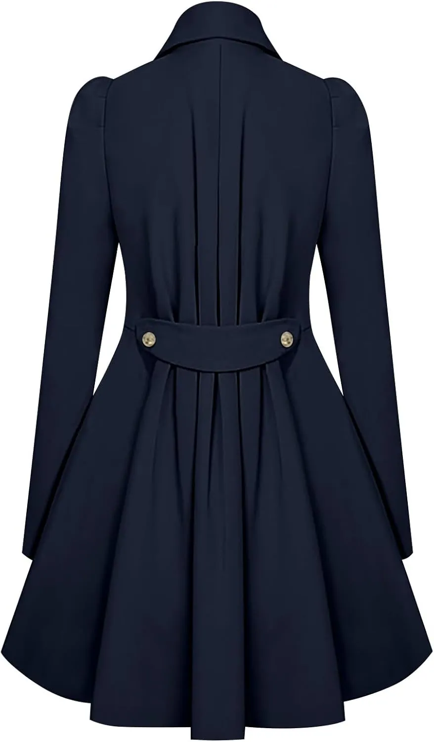 Hasta Women's Swing Coats Lapel Pleated Hem Slim Fit Skirt Pea Coat Plus Size Double-Breasted Trench Coats Overcoat Jacket