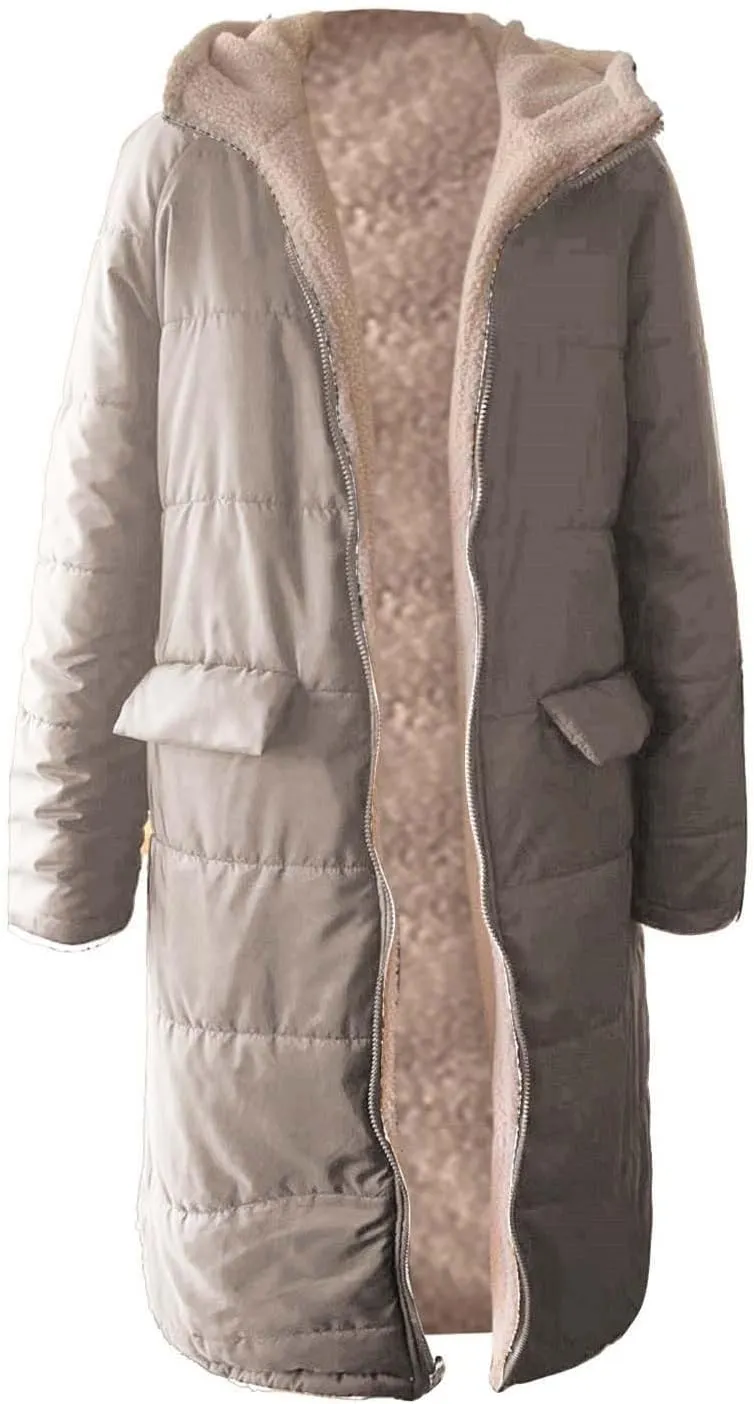 Heavyweight Outerwear Coat for Women Long Sleeve Outwear Full Zipper Solid Coat Winter Puffer Jacket Coats with