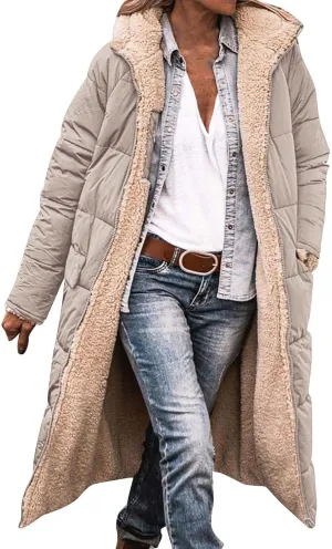Heavyweight Outerwear Coat for Women Long Sleeve Outwear Full Zipper Solid Coat Winter Puffer Jacket Coats with
