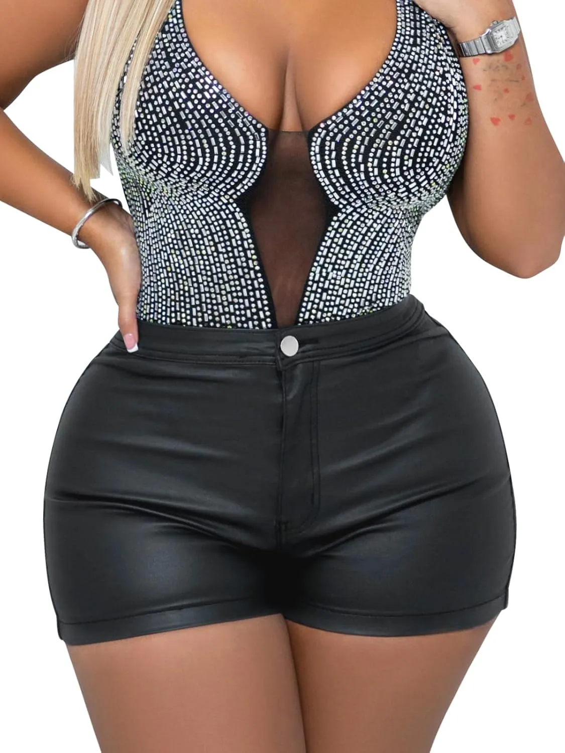 hibshaby Faux Leather Shorts for Women Sexy High Waist Black Pu Leather Shorts