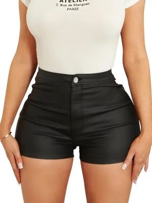 hibshaby Faux Leather Shorts for Women Sexy High Waist Black Pu Leather Shorts