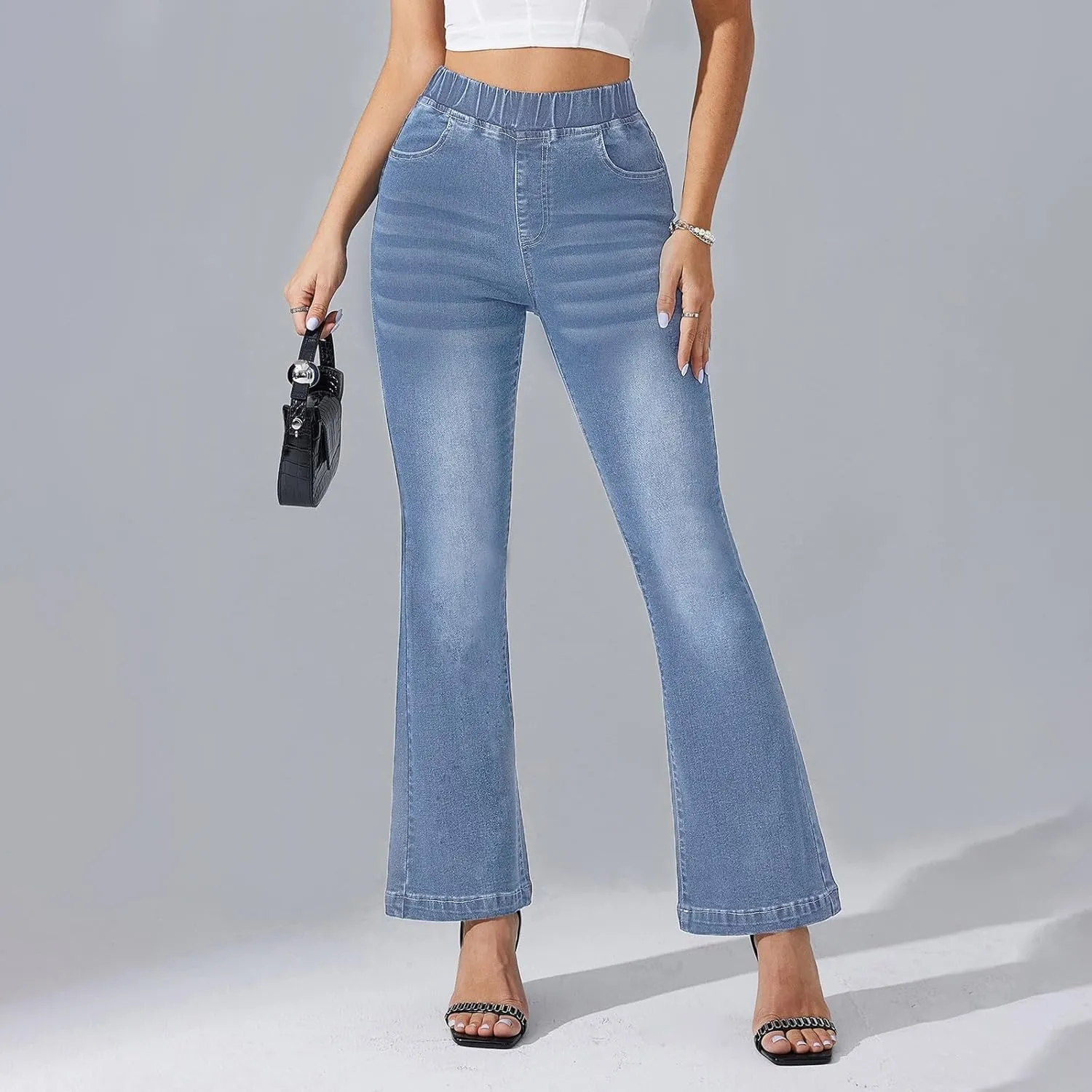High Waisted Bootcut Midi Jeans for Women 2025 Trendy Stretch Slim Fit Bell Bottom Flare Jeans Denim Pants