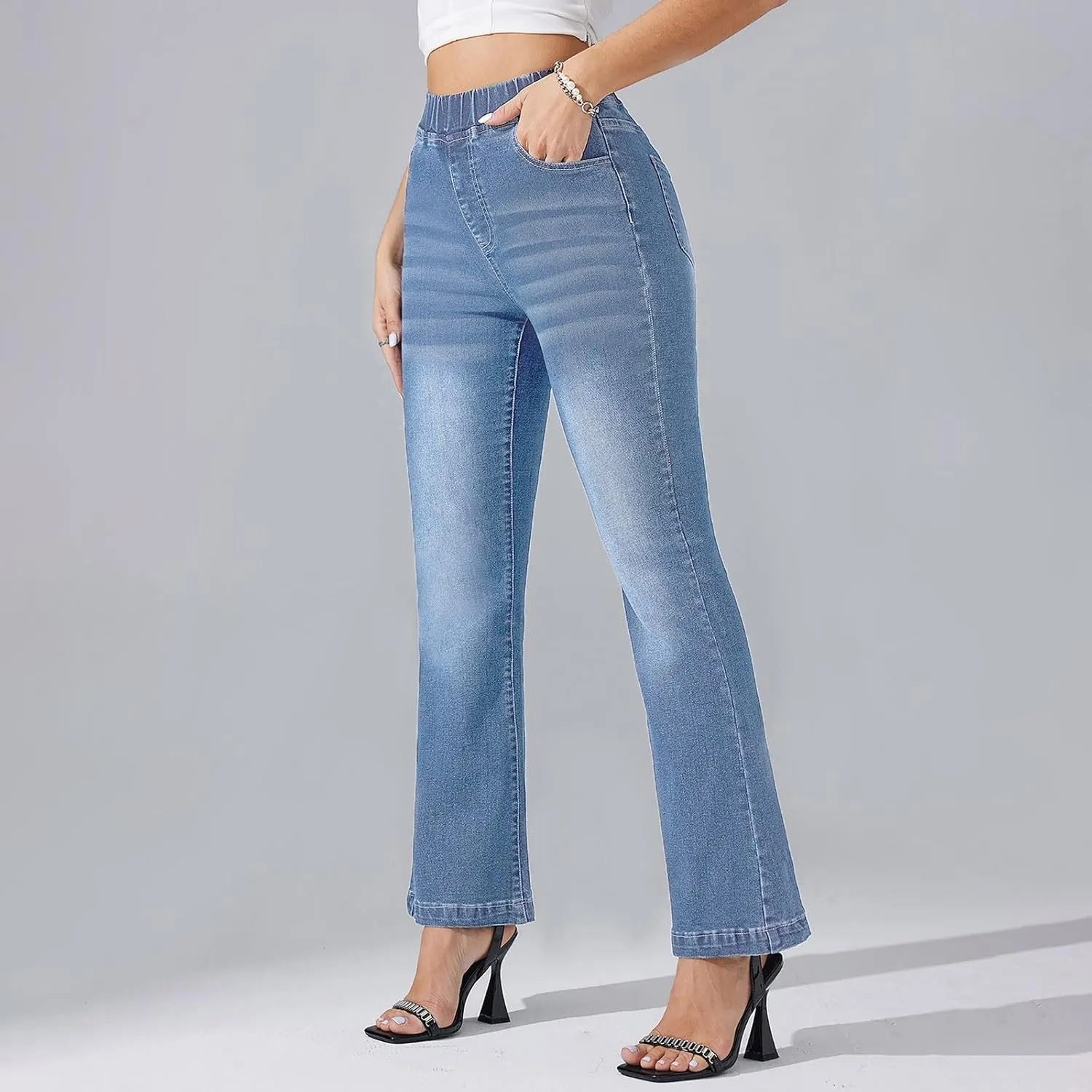 High Waisted Bootcut Midi Jeans for Women 2025 Trendy Stretch Slim Fit Bell Bottom Flare Jeans Denim Pants
