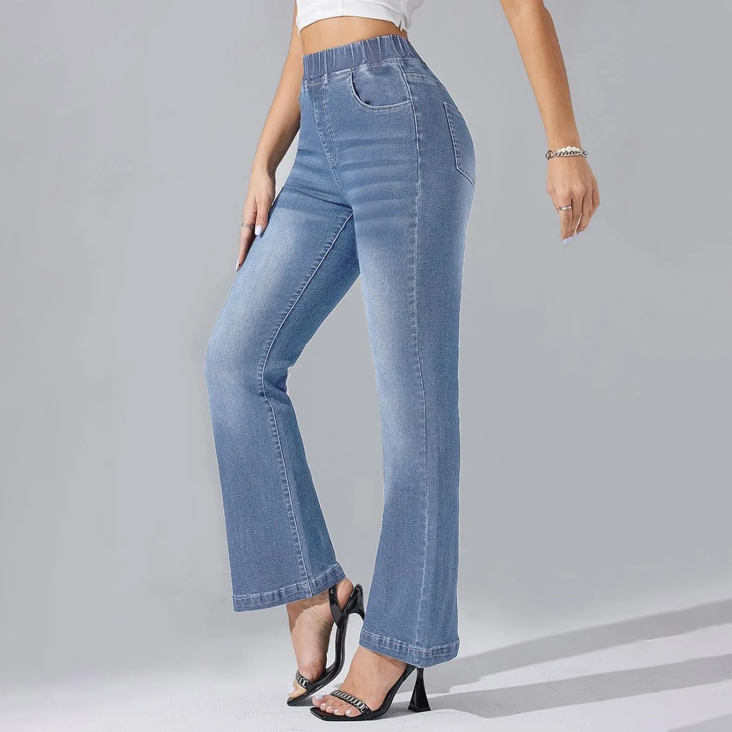 High Waisted Bootcut Midi Jeans for Women 2025 Trendy Stretch Slim Fit Bell Bottom Flare Jeans Denim Pants