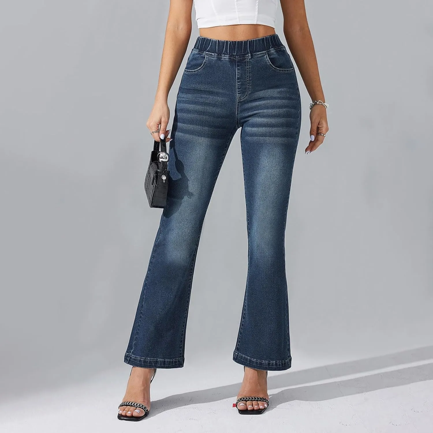 High Waisted Bootcut Midi Jeans for Women 2025 Trendy Stretch Slim Fit Bell Bottom Flare Jeans Denim Pants