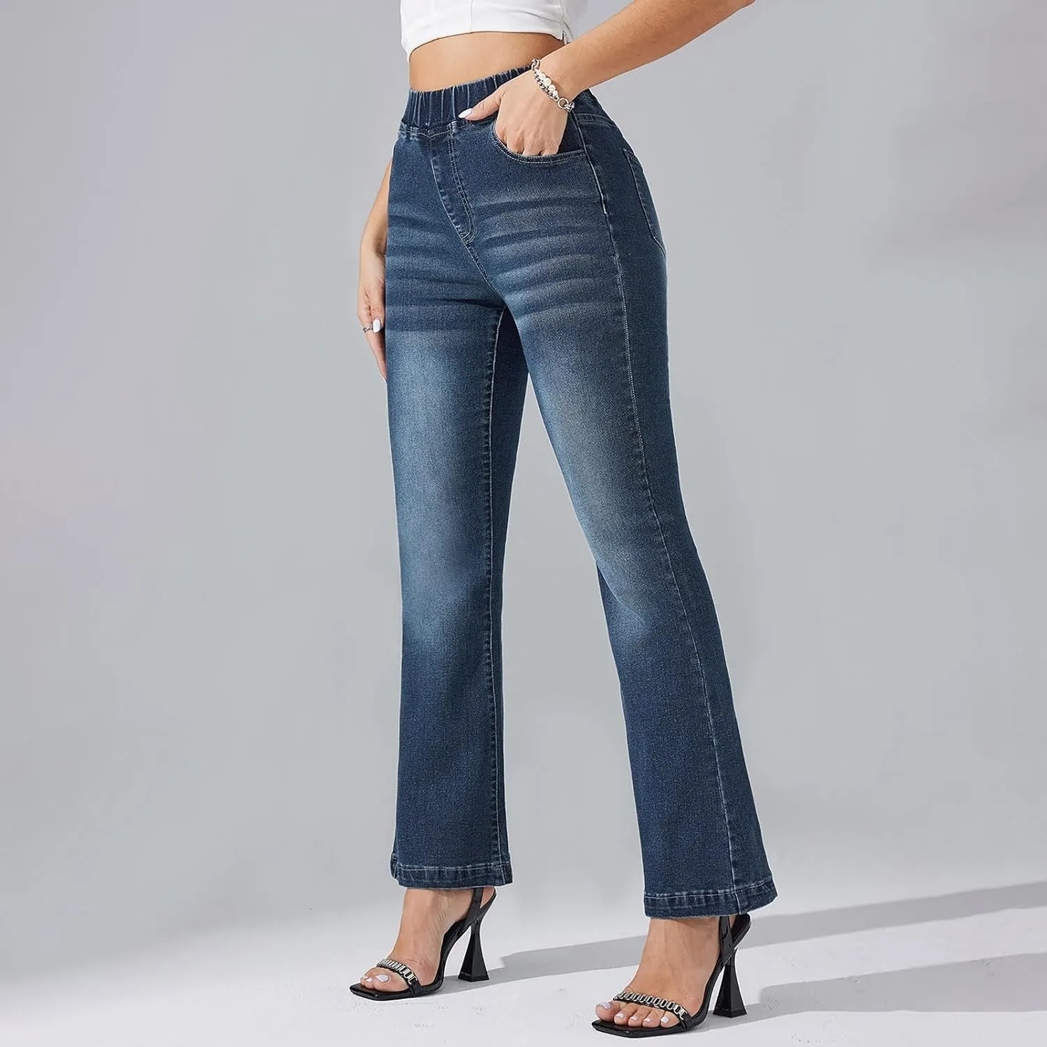 High Waisted Bootcut Midi Jeans for Women 2025 Trendy Stretch Slim Fit Bell Bottom Flare Jeans Denim Pants