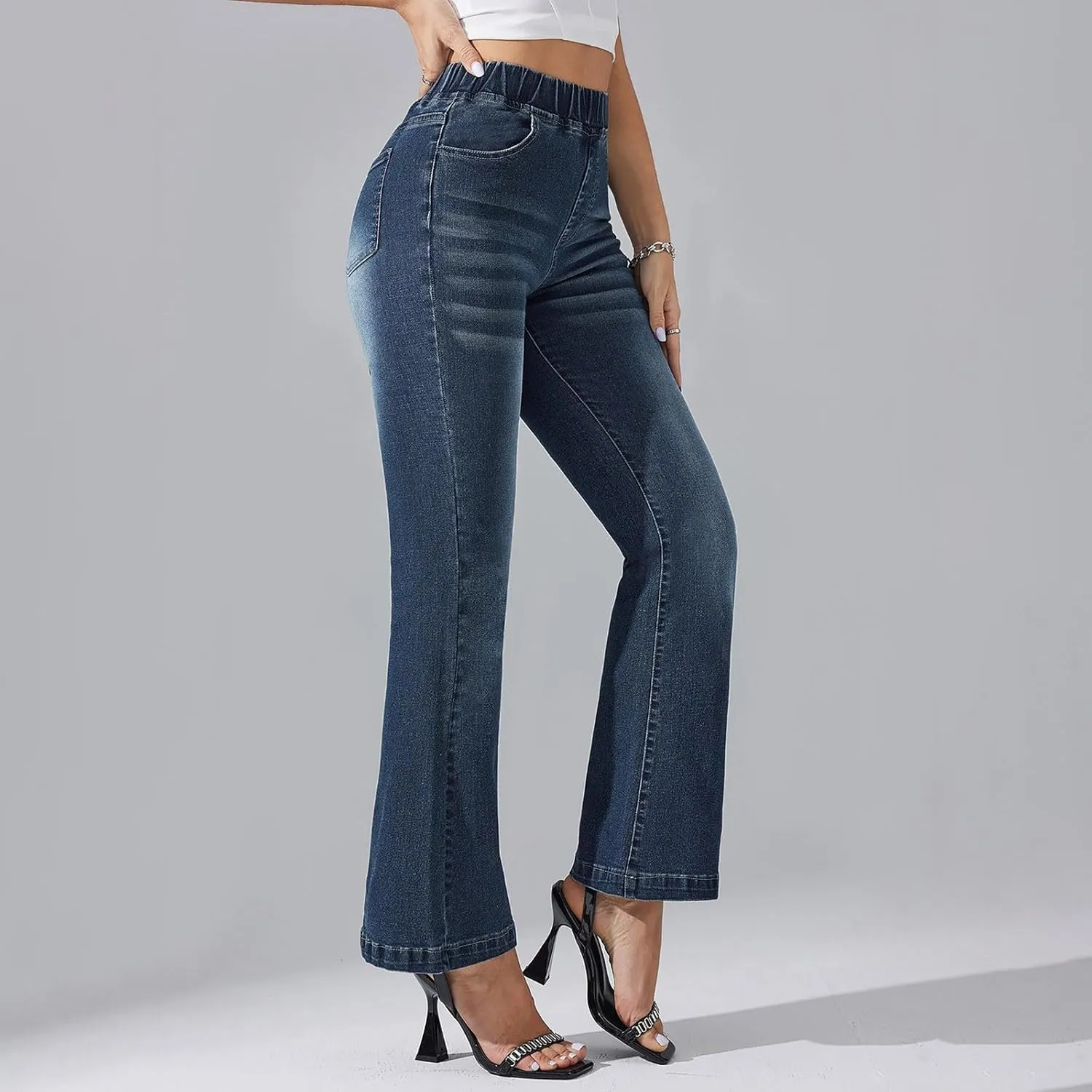 High Waisted Bootcut Midi Jeans for Women 2025 Trendy Stretch Slim Fit Bell Bottom Flare Jeans Denim Pants