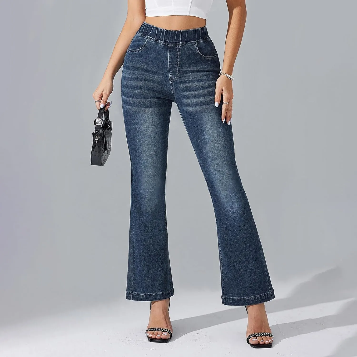 High Waisted Bootcut Midi Jeans for Women 2025 Trendy Stretch Slim Fit Bell Bottom Flare Jeans Denim Pants