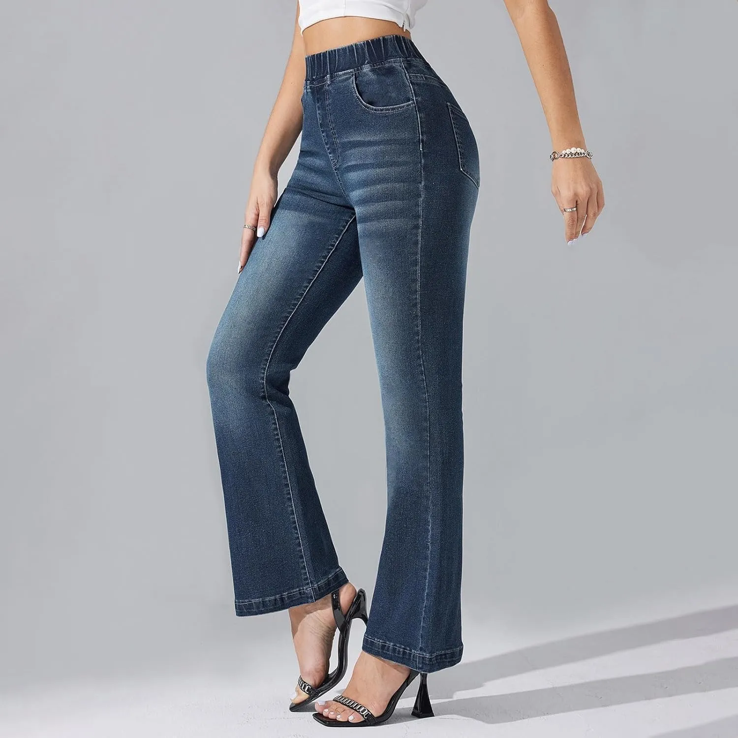 High Waisted Bootcut Midi Jeans for Women 2025 Trendy Stretch Slim Fit Bell Bottom Flare Jeans Denim Pants