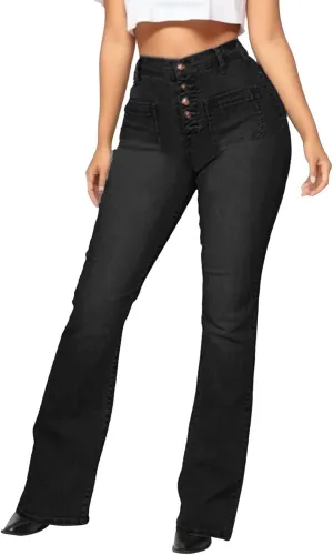 High Waisted Skinny Bootcut Jeans for Women Stretch Button Fly Flared Slim Fit Denim Pants Casual Bell Bottom Jeans