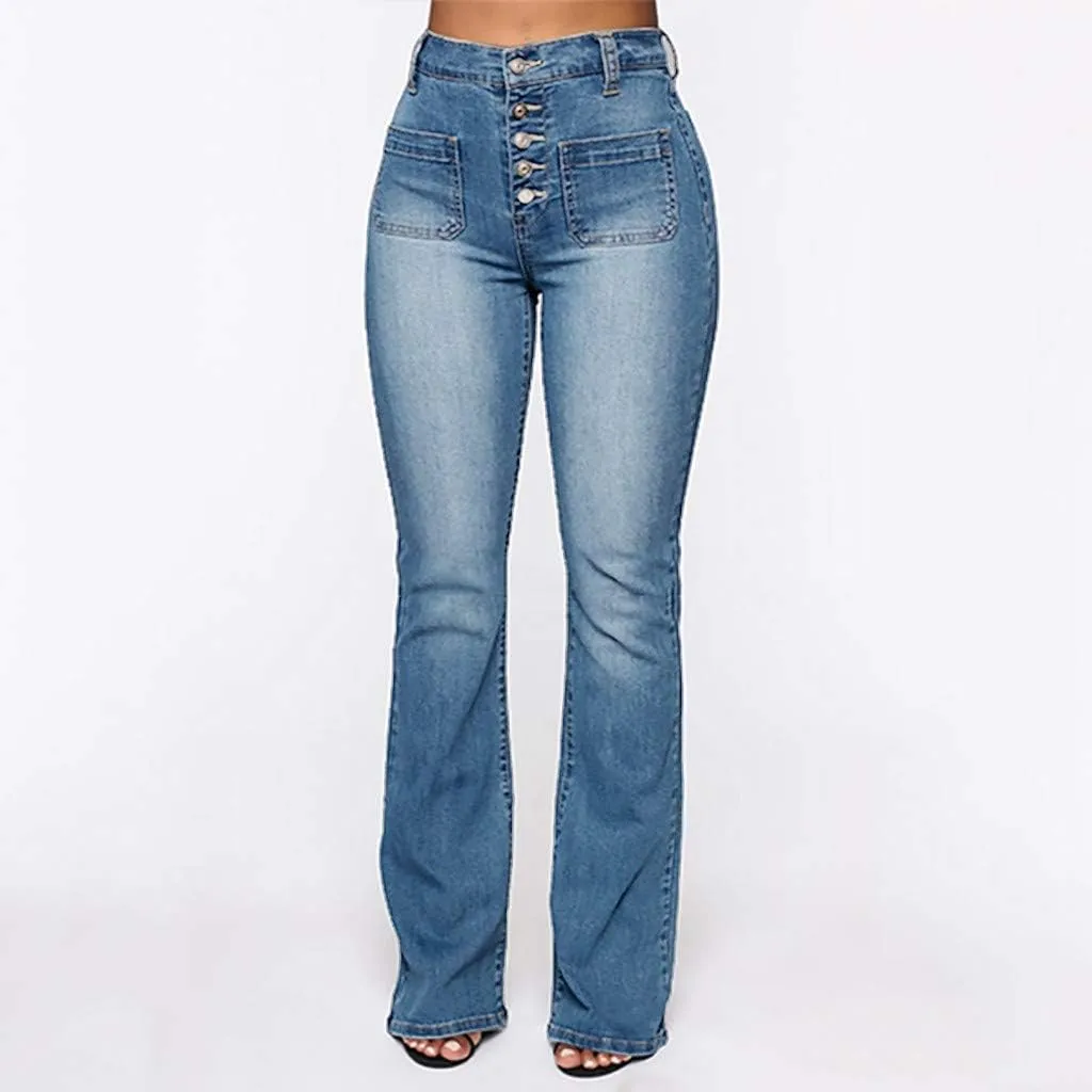 High Waisted Skinny Bootcut Jeans for Women Stretch Button Fly Flared Slim Fit Denim Pants Casual Bell Bottom Jeans