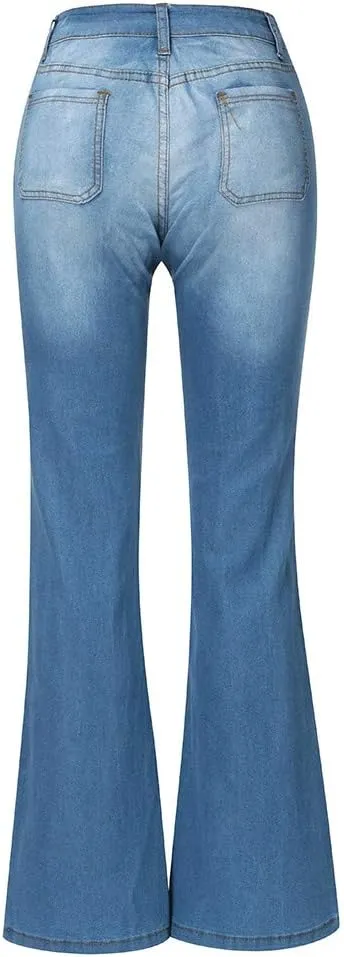 High Waisted Skinny Bootcut Jeans for Women Stretch Button Fly Flared Slim Fit Denim Pants Casual Bell Bottom Jeans