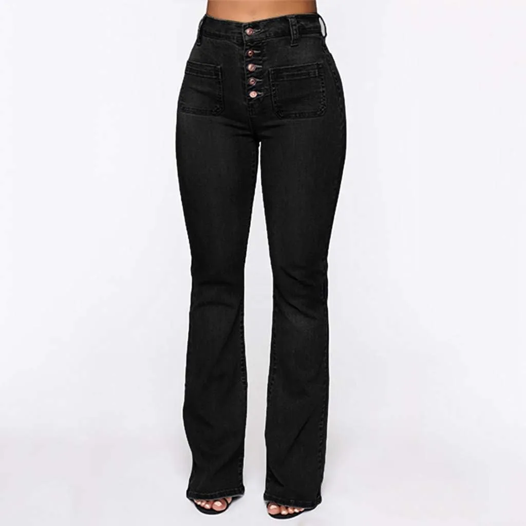 High Waisted Skinny Bootcut Jeans for Women Stretch Button Fly Flared Slim Fit Denim Pants Casual Bell Bottom Jeans