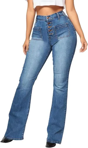 High Waisted Skinny Bootcut Jeans for Women Stretch Button Fly Flared Slim Fit Denim Pants Casual Bell Bottom Jeans