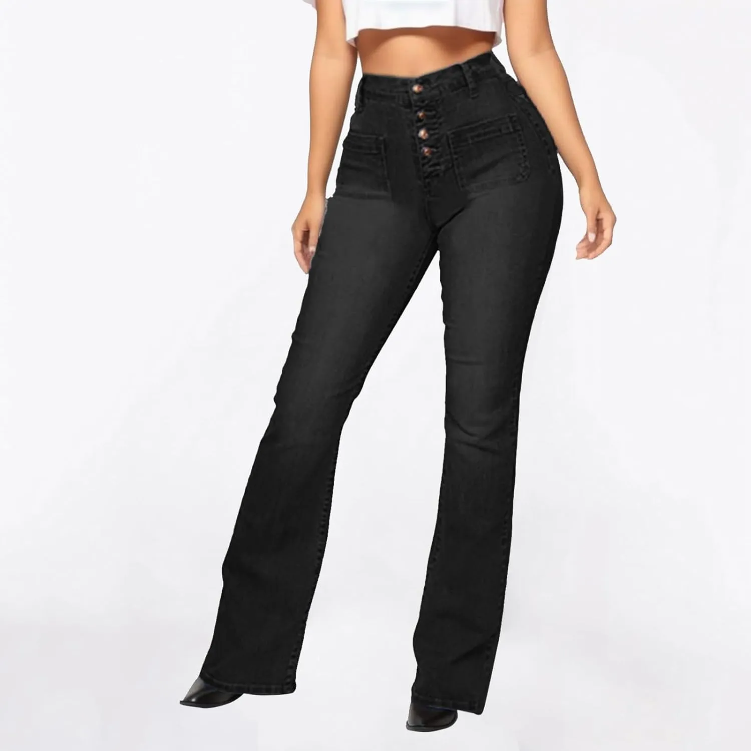 High Waisted Skinny Bootcut Jeans for Women Stretch Button Fly Flared Slim Fit Denim Pants Casual Bell Bottom Jeans