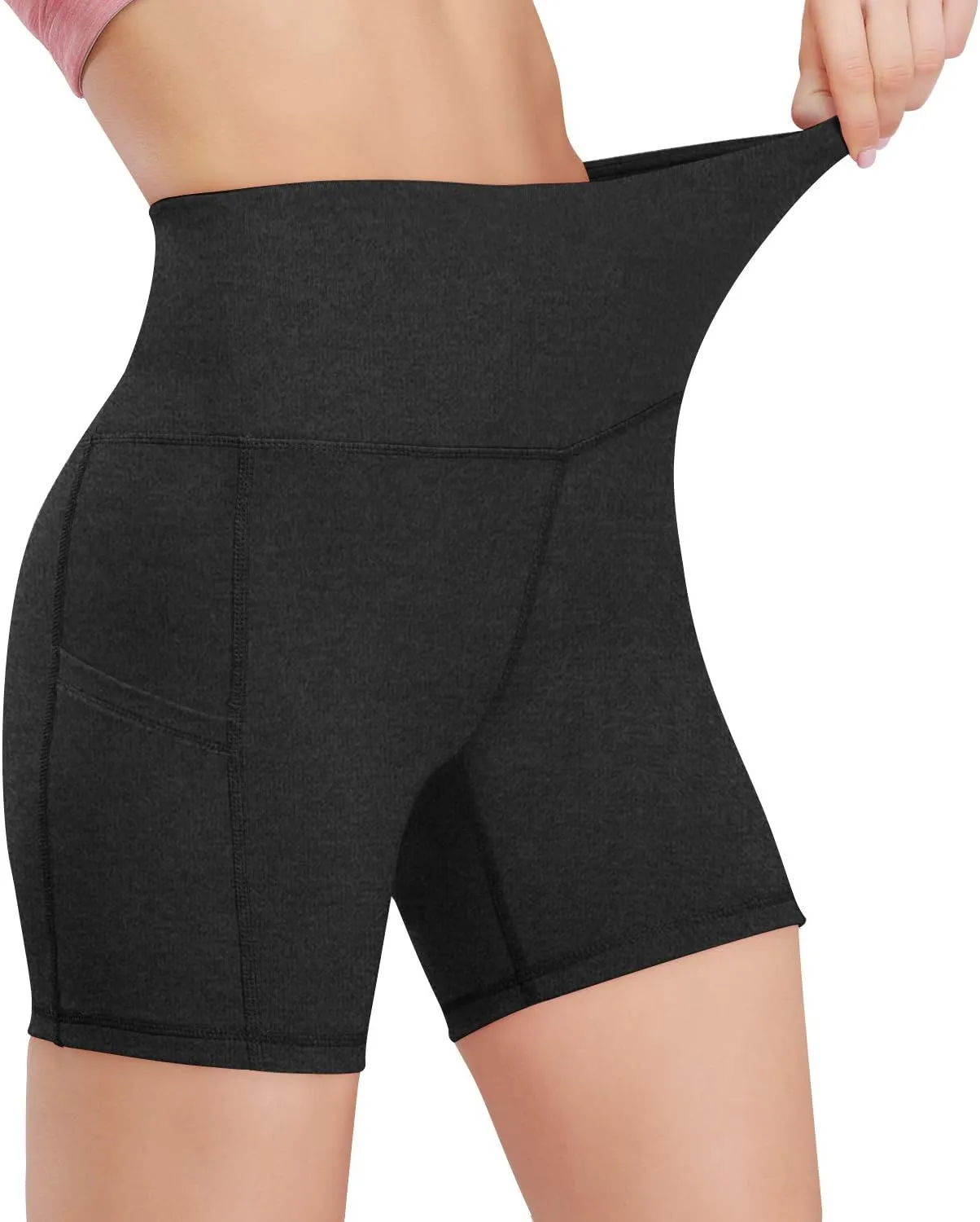 HISKYWIN 5"/8" Inseam High Waist Women Yoga Shorts Compression Exercise Workout Running Shorts Pockets