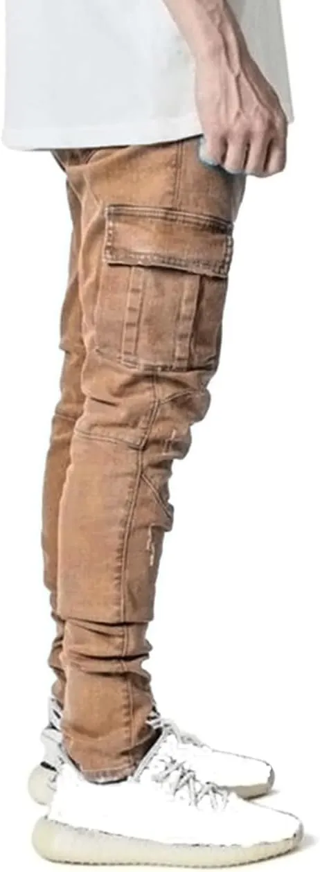 HUNGSON Men's Slim Fit Stretch Jeans Ripped Skinny Jeans for Men, Distressed Straight Leg Fashion Comfort Flex Waist Pants