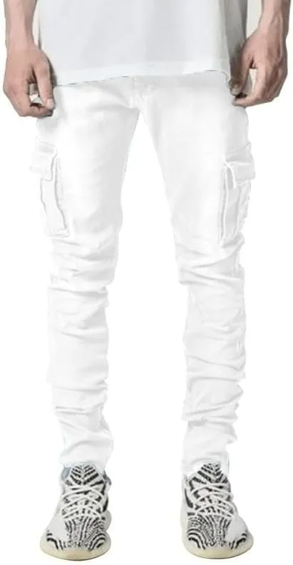 HUNGSON Men's Slim Fit Stretch Jeans Ripped Skinny Jeans for Men, Distressed Straight Leg Fashion Comfort Flex Waist Pants