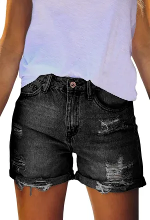 HUUSA Women's Ripped Denim Shorts High Waist Distressed Jean Shorts Casual Rolled Hem Frayed Short Jeans with Pockets
