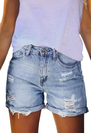 HUUSA Women's Ripped Denim Shorts High Waist Distressed Jean Shorts Casual Rolled Hem Frayed Short Jeans with Pockets
