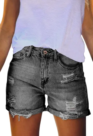 HUUSA Women's Ripped Denim Shorts High Waist Distressed Jean Shorts Casual Rolled Hem Frayed Short Jeans with Pockets