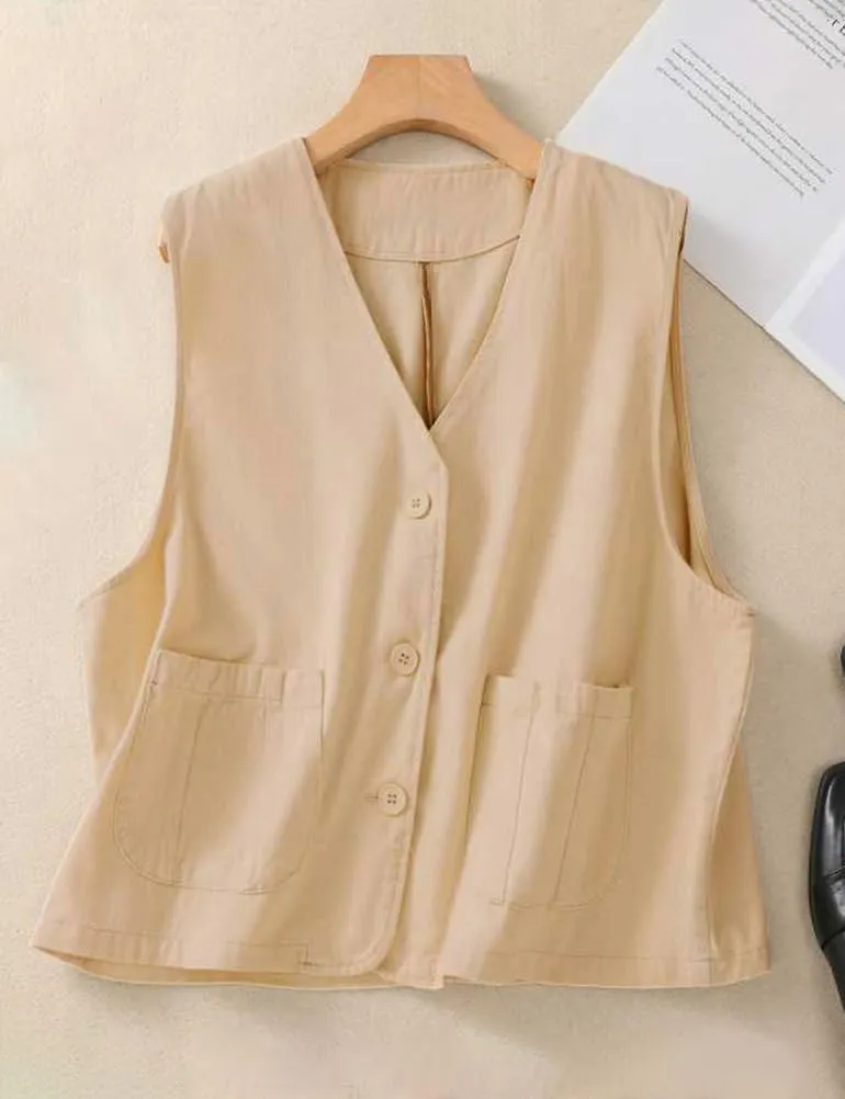 IDEALSANXUN Womens Linen Vest Tops Spring Summer Casual Button Down Sleeveless Blazer Jackets