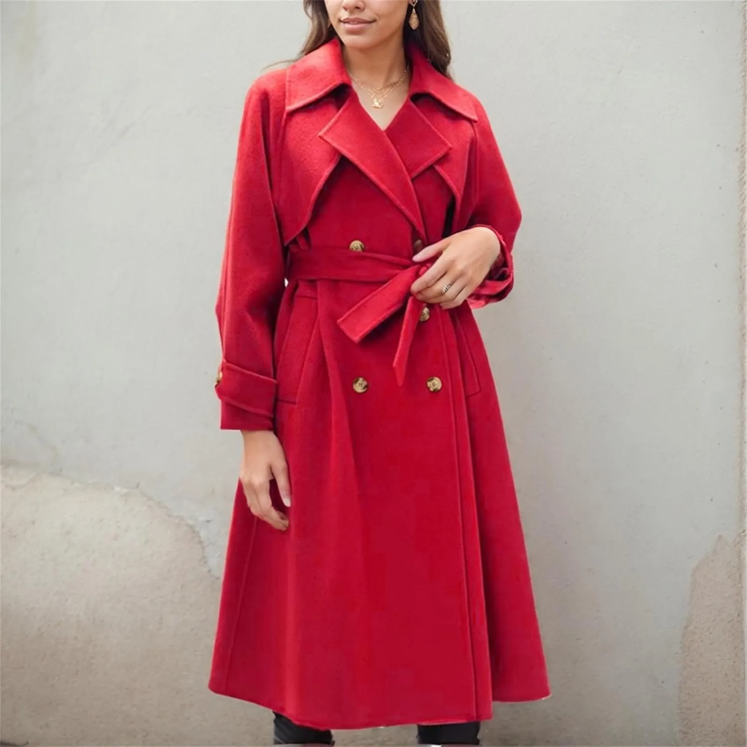 IVERIRMIN Women's Wool Blend Pea Coats Belted Double-Breasted Notch Lapel Trench Coat Overcoat Long Jacket Office Outerwear
