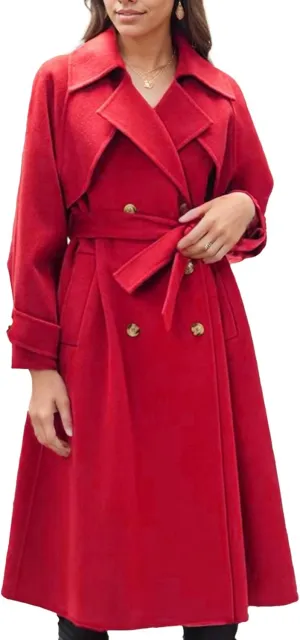 IVERIRMIN Women's Wool Blend Pea Coats Belted Double-Breasted Notch Lapel Trench Coat Overcoat Long Jacket Office Outerwear