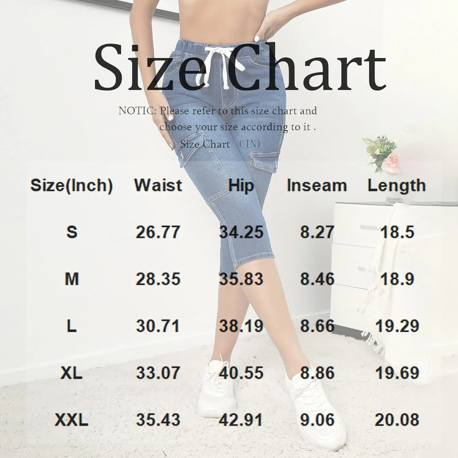 Jean Capris for Women Stretchy High Waisted Drawstring Cargo Jeans Stretch Skinny Denim Capri Jeans Pedal Pushers