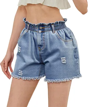 Jean for Women High Waisted Stretchy Casual Ripped Frayed Hem Summer Trendy Shorts