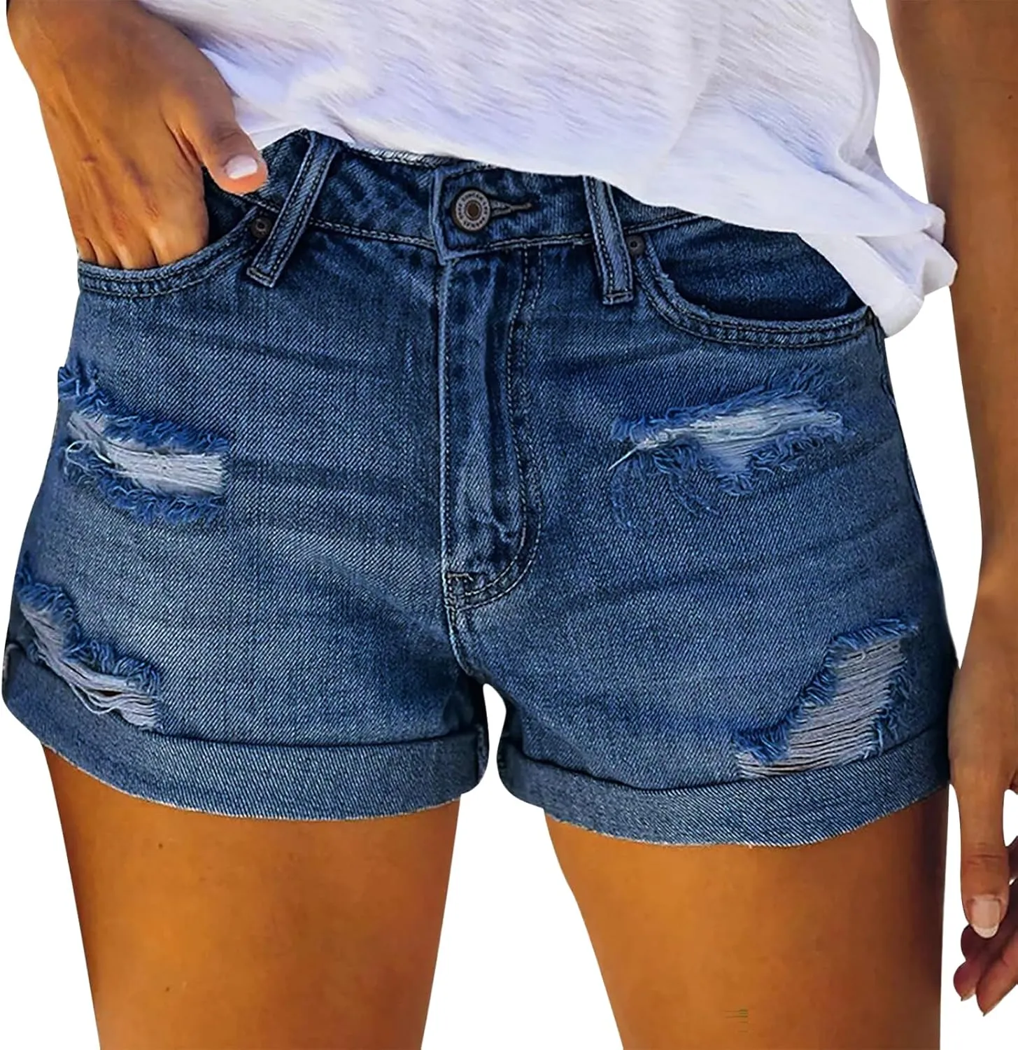 Jean for Women High Waisted Stretchy Casual Ripped Frayed Hem Summer Trendy Shorts